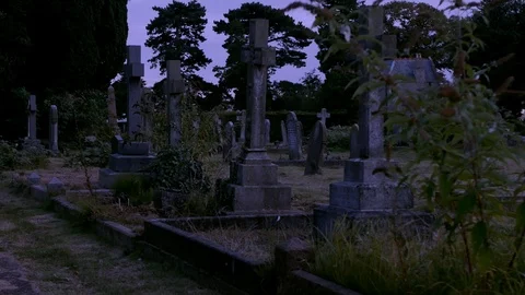 Spooky Graveyard Night Scene 스톡 동영상 120694459