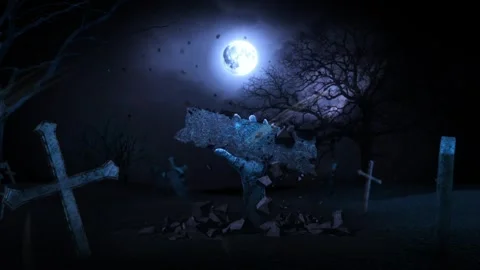Spooky graveyard scene under a full moon. Stock Footage 318171828
