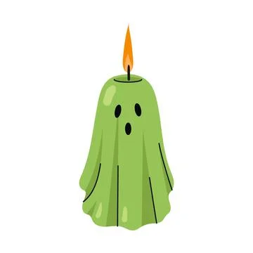 Spooky green candle shaped like a ghost with flame halloween vector illustrat Stock Illustration