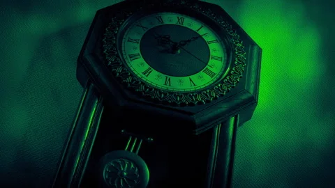 Spooky Green Light Over Clock Supernatural Scene Stock Footage 317053599