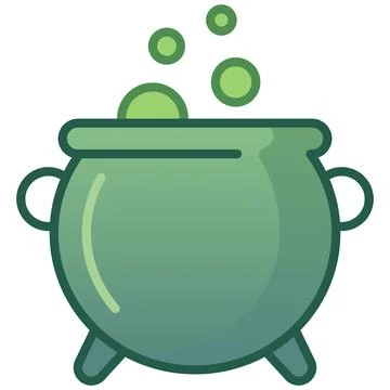 Spooky green witch cauldron magic potion flat icon for halloween. Stockillustratie