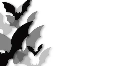 Spooky Halloween Background with Flying Black Bats Silhouettes and White Co.. Stock Illustration