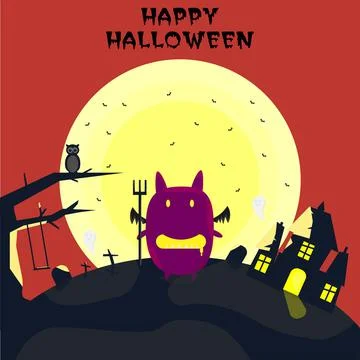 Spooky Halloween background with  moon, ghost, and bat. Stock Illustration