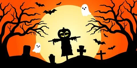 A spooky Halloween background vector illustration with cemetery silhouettes.. イラスト素材
