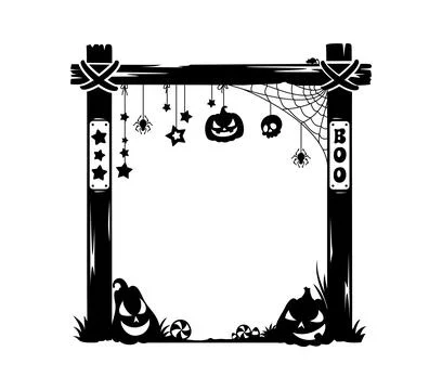Spooky Halloween border with pumpkins and cobweb Stock Illustration