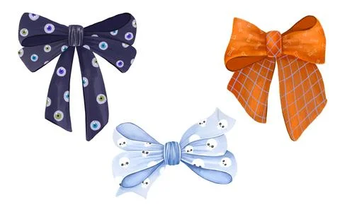 Spooky Halloween Bow Tie Set Hand Drawn Illustration. Creepy Eyeballs and B.. Stock Illustration