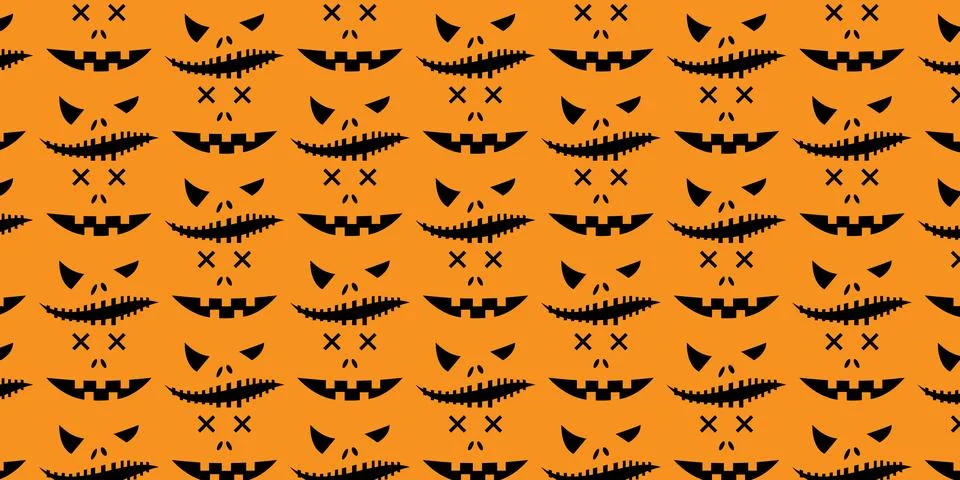 Spooky Halloween faces repeat pattern vectors backgrounds Stock Illustration
