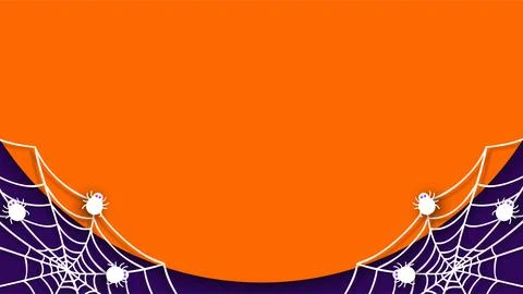Spooky Halloween frame background with orange copy space and purple spider .. 스톡 일러스트
