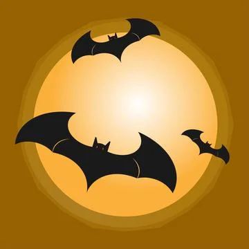 Spooky Halloween full moon background with flying bats illustration Stock Illustration
