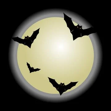 Spooky Halloween full moon background with flying bats illustration Stock Illustration