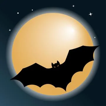 Spooky Halloween full moon background with flying bats illustration Stock Illustration