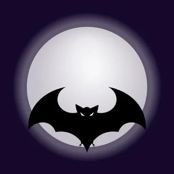 Spooky Halloween full moon background with flying bats illustration Stock Illustration