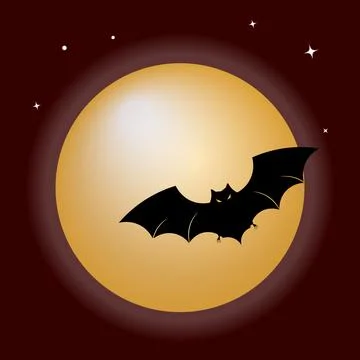 Spooky Halloween full moon background with flying bats illustration Stock Illustration