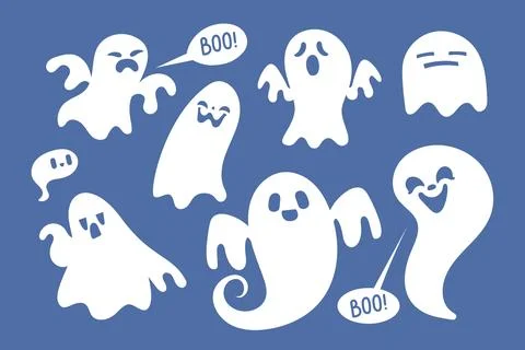 Spooky halloween ghost. Fly phantom spirit. Mysterious night shadows characters. イラスト素材
