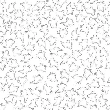 Spooky Halloween ghosts seamless pattern template in black and white 库存插图