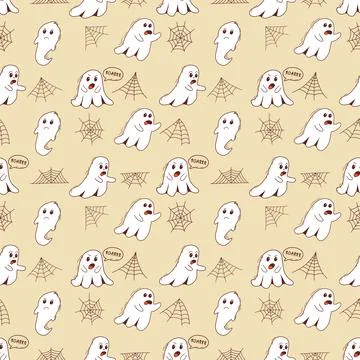 Spooky halloween ghosts seamless pattern. Spooky poltergeist. Halloween scary 스톡 일러스트