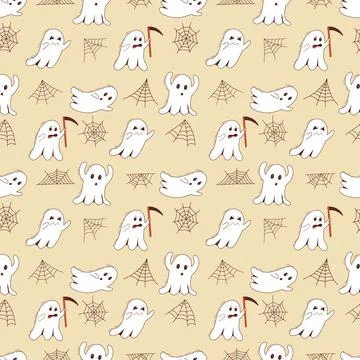 Spooky halloween ghosts seamless pattern. Spooky poltergeist. Halloween scary Stock Illustration