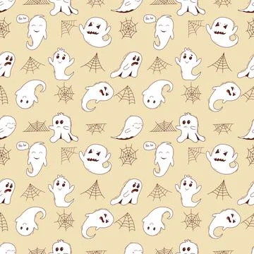 Spooky halloween ghosts seamless pattern. Spooky poltergeist. Halloween scary Stock Illustration