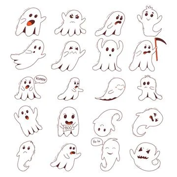 Spooky halloween ghosts. Spooky poltergeist. Halloween scary ghostly monsters Stock Illustration