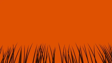 Spooky Halloween Grass Silhouette Background On Bright Orange Color Screen .. Stock Footage 344865199
