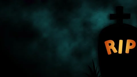 Spooky Halloween Graveyard Background with Glowing RIP Tombstone and Bats a.. Stock Footage 346123157