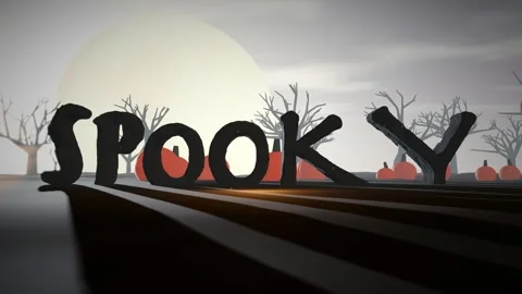 Spooky Halloween Graveyard Full Moon Cinematic 3D Text Seamless Loop Stock Footage 342364958