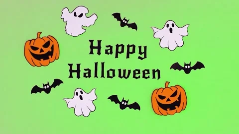 Spooky Halloween Greeting Card with Ghosts, Bats and Pumpkins Video stock 342135757