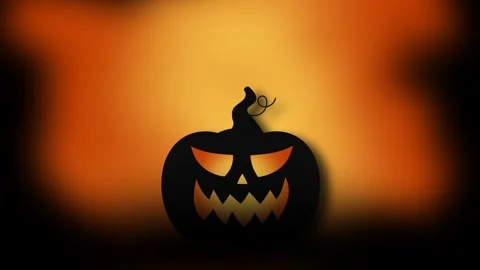 Spooky Halloween Jack O Lantern Silhouette Glowing Against an Eerie Orange .. Stock Footage 346123776
