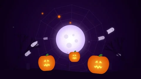 Spooky Halloween Night Ghosts Moon Jack O Lanterns Motion Loop Video stock 344847539