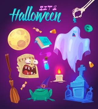 Spooky Halloween objects. Vector illustration Stock Illustration