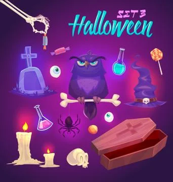 Spooky Halloween objects. Vector illustration Stock Illustration