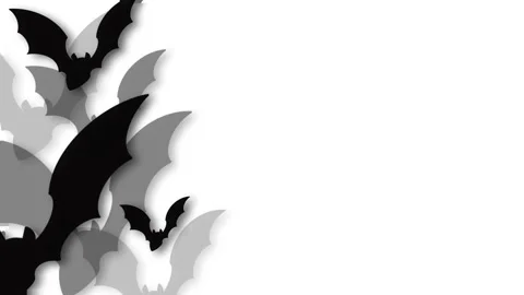 Spooky Halloween Paper Cut Bats Flying on White Background with Copy Space. Stock Footage 346517868