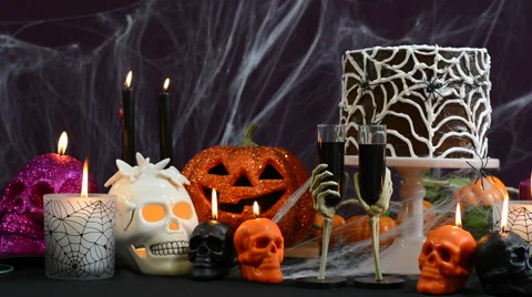 Spooky Halloween Party Table Stock Footage