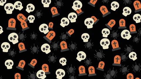 Spooky Halloween Pattern with Skull Crosses Tombstones and Bats for Holiday.. 스톡 동영상 319314160