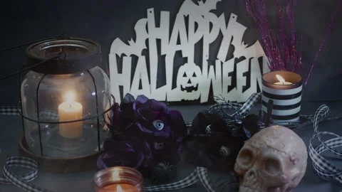 Spooky Halloween props with fog  Stock Footage 202425555