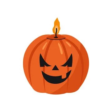 Spooky Halloween pumpkin candle vector illustration with carved scary face an Stock Illustration