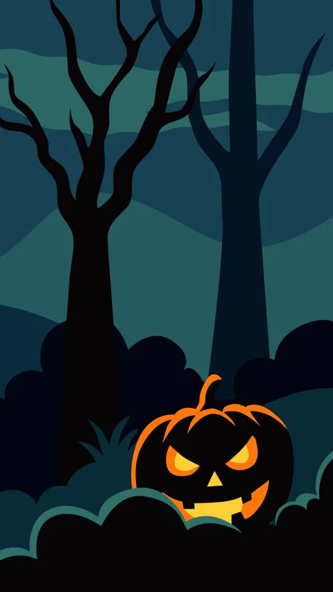 Spooky Halloween Pumpkin in Dark Forest Animated Motion Graphic Background Stock Footage 345618688