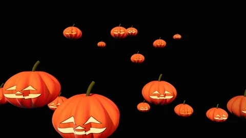 Spooky halloween pumpkins floating and moving on black background. 4K 스톡 동영상 346664392