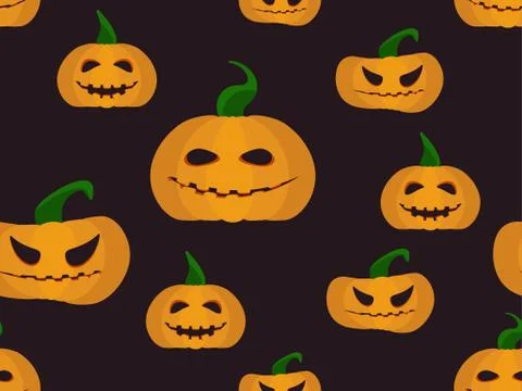 Spooky halloween pumpkins seamless pattern. Jack-o-lantern Stock Illustration