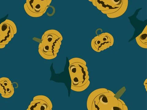 Spooky halloween pumpkins seamless pattern. Jack-o-lantern Stock-Illustration