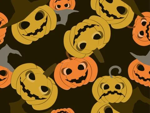 Spooky halloween pumpkins seamless pattern. Jack-o-lantern Stock-Illustration