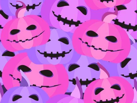 Spooky halloween pumpkins seamless pattern. Jack-o-lantern Stock Illustration