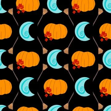 Spooky Halloween repeat pattern design on black background Stock Illustration