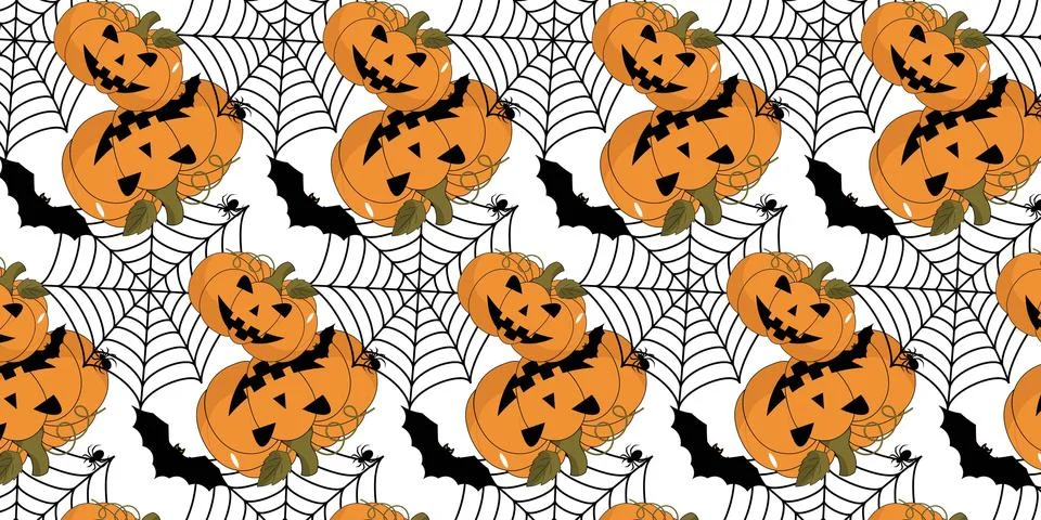 Spooky Halloween repeat pattern vectors background with pumpkins and spiderwe 스톡 일러스트