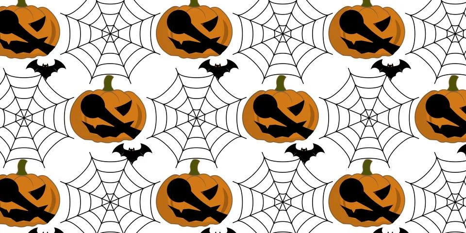 Spooky Halloween repeat pattern vectors background with pumpkins and spiderwe 스톡 일러스트