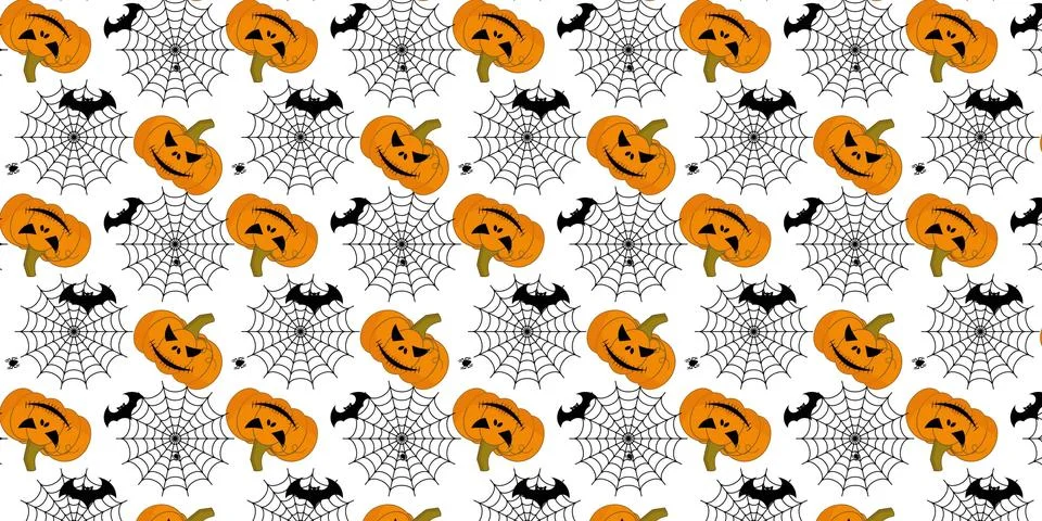 Spooky Halloween repeat pattern vectors background with pumpkins and spiderwe Stock Illustration