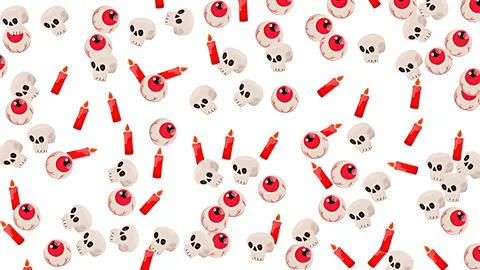 Spooky Halloween Seamless Pattern with Cartoon Skulls Eyeballs and Red Candle Stock Illustration