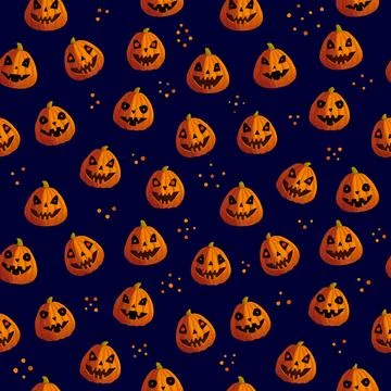 Spooky Halloween seamless pattern with hand-drawn pumpkin Jack O Lantern 스톡 일러스트