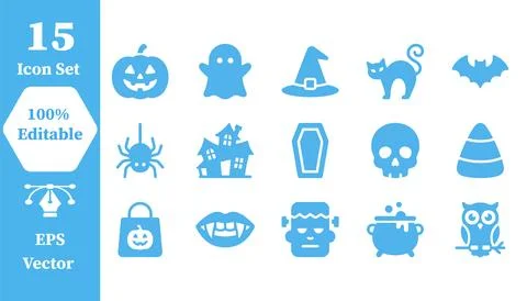Spooky halloween theme vector icon set for holiday designs with halloween Stock Illustration