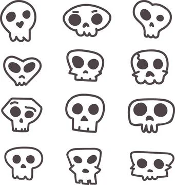 Spooky Hand Drawn Skull Vector Pack Stock Illustration